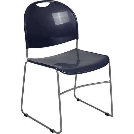 880 lb. Capacity Navy Ultra-Compact Stack Chair with Silver Powder Coated Frame