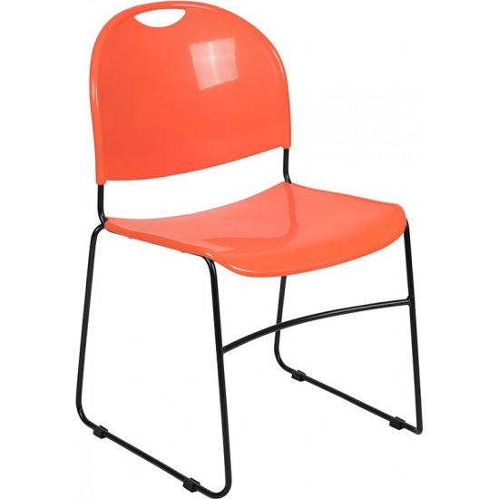 880 lb. Capacity Orange Ultra-Compact Stack Chair with Black Powder Coated Frame