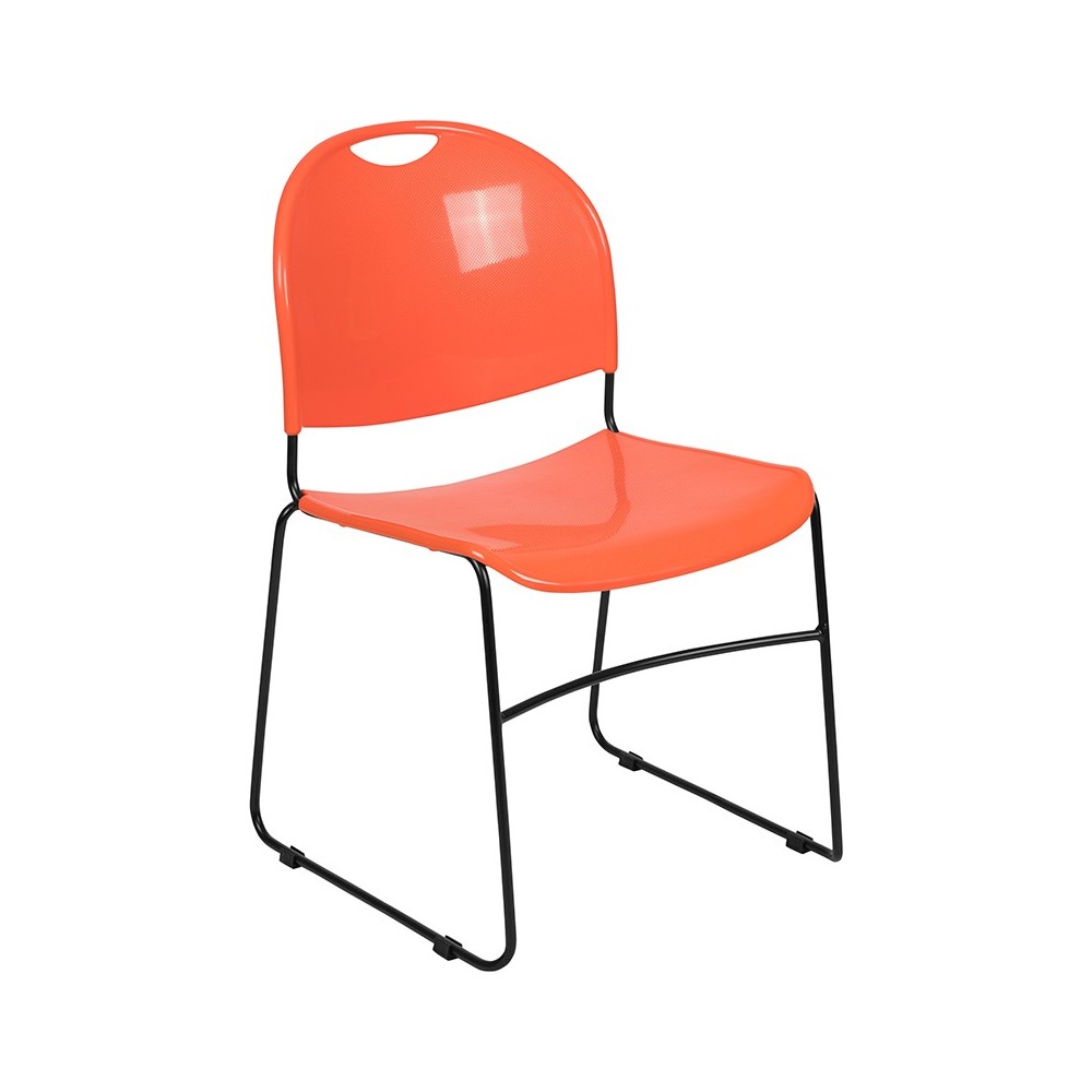 880 lb. Capacity Orange Ultra-Compact Stack Chair with Black Powder Coated Frame