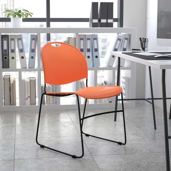 880 lb. Capacity Orange Ultra-Compact Stack Chair with Black Powder Coated Frame