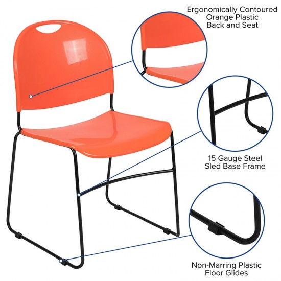 880 lb. Capacity Orange Ultra-Compact Stack Chair with Black Powder Coated Frame