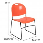 880 lb. Capacity Orange Ultra-Compact Stack Chair with Black Powder Coated Frame