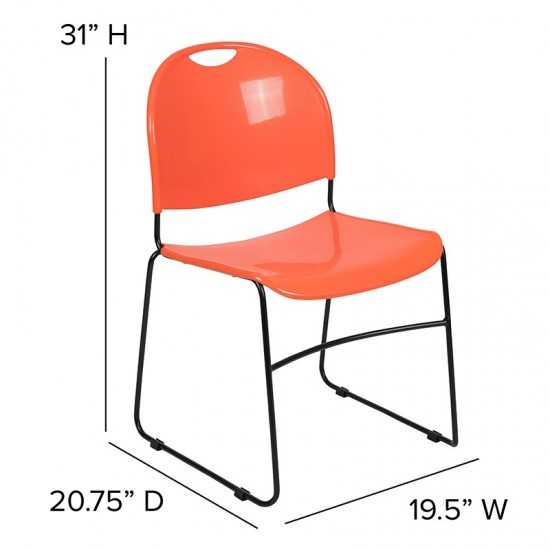 880 lb. Capacity Orange Ultra-Compact Stack Chair with Black Powder Coated Frame