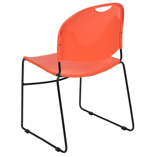 880 lb. Capacity Orange Ultra-Compact Stack Chair with Black Powder Coated Frame