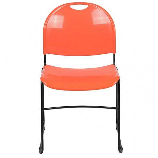 880 lb. Capacity Orange Ultra-Compact Stack Chair with Black Powder Coated Frame