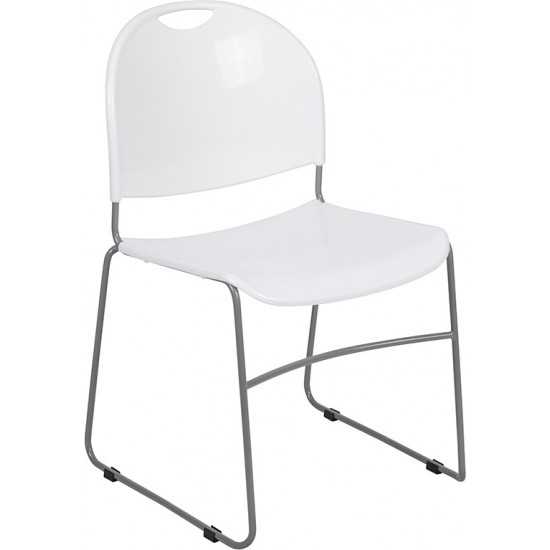 880 lb. Capacity White Ultra-Compact Stack Chair with Silver Powder Coated Frame