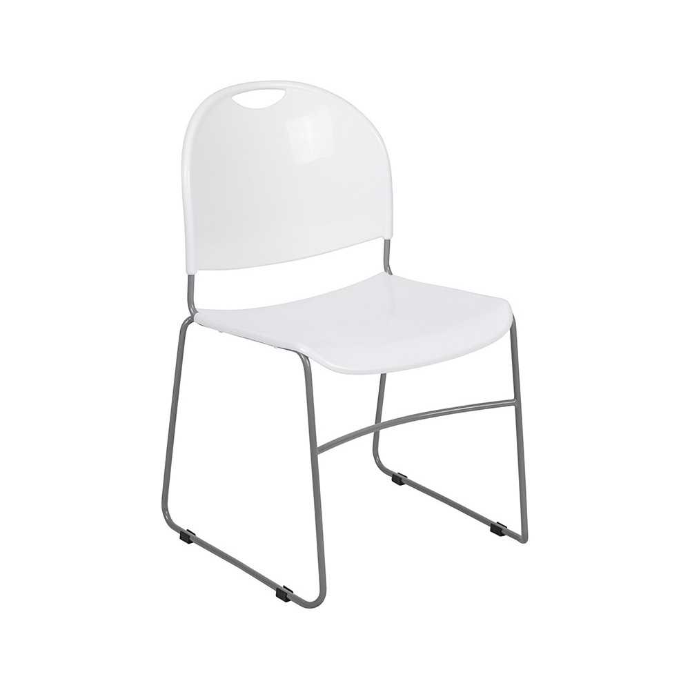 880 lb. Capacity White Ultra-Compact Stack Chair with Silver Powder Coated Frame 880 lb. Capacity White Ultra-Compact Stack Chair with Silver Powder Coated Frame