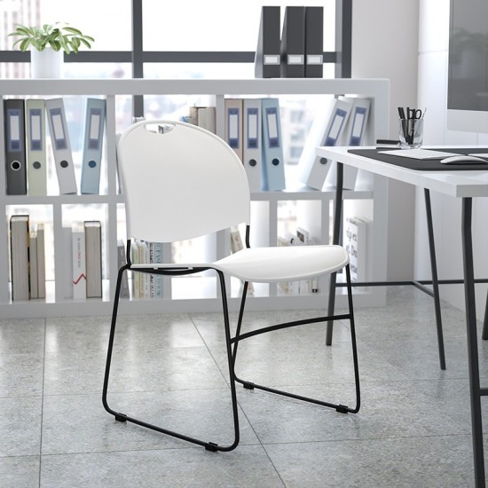 880 lb. Capacity White Ultra-Compact Stack Chair with Silver Powder Coated Frame