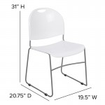 880 lb. Capacity White Ultra-Compact Stack Chair with Silver Powder Coated Frame