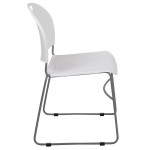 880 lb. Capacity White Ultra-Compact Stack Chair with Silver Powder Coated Frame