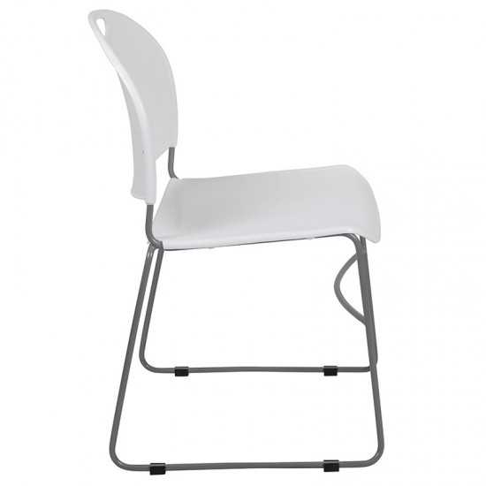 880 lb. Capacity White Ultra-Compact Stack Chair with Silver Powder Coated Frame