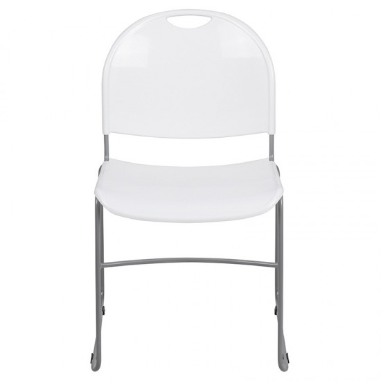 880 lb. Capacity White Ultra-Compact Stack Chair with Silver Powder Coated Frame