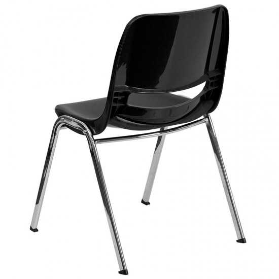 880 lb. Capacity Black Ergonomic Shell Stack Chair with Chrome Frame and 18'' Seat Height