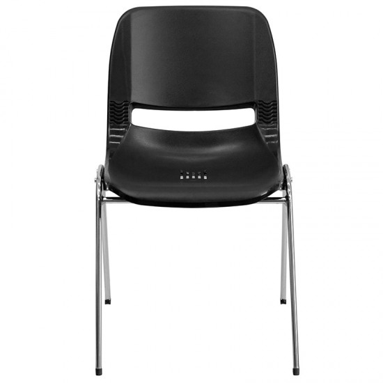 880 lb. Capacity Black Ergonomic Shell Stack Chair with Chrome Frame and 18'' Seat Height