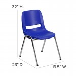 880 lb. Capacity Navy Ergonomic Shell Stack Chair with Chrome Frame and 18'' Seat Height