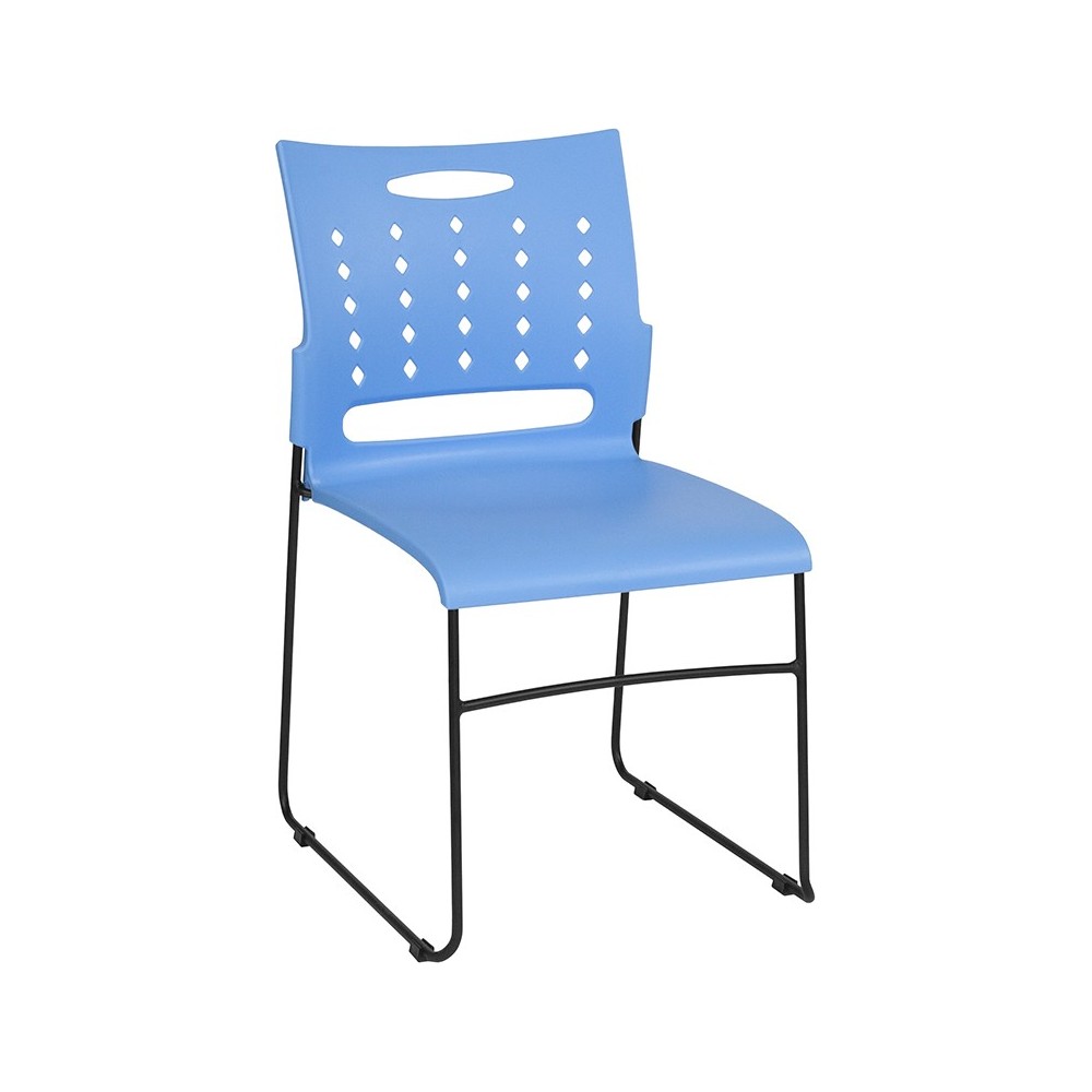 881 lb. Capacity Blue Sled Base Stack Chair with Air-Vent Back