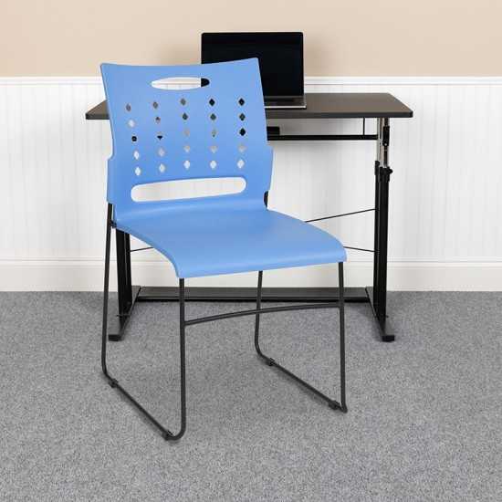 881 lb. Capacity Blue Sled Base Stack Chair with Air-Vent Back