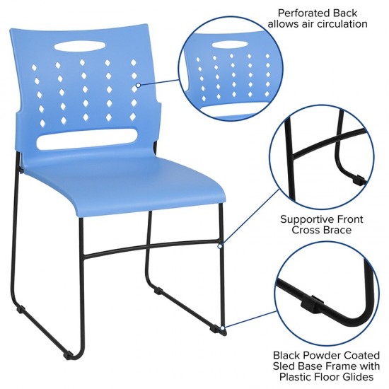 881 lb. Capacity Blue Sled Base Stack Chair with Air-Vent Back