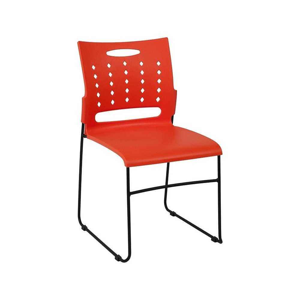 881 lb. Capacity Orange Sled Base Stack Chair with Air-Vent Back