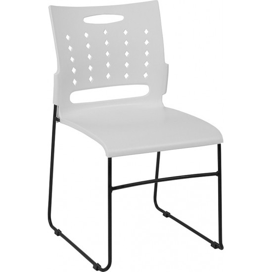 881 lb. Capacity White Sled Base Stack Chair with Air-Vent Back