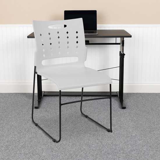 881 lb. Capacity White Sled Base Stack Chair with Air-Vent Back