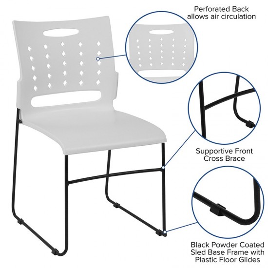 881 lb. Capacity White Sled Base Stack Chair with Air-Vent Back