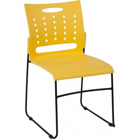 881 lb. Capacity Yellow Sled Base Stack Chair with Air-Vent Back