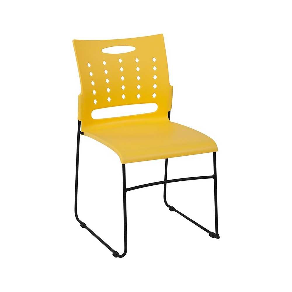 881 lb. Capacity Yellow Sled Base Stack Chair with Air-Vent Back