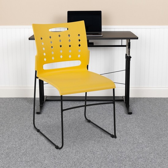 881 lb. Capacity Yellow Sled Base Stack Chair with Air-Vent Back