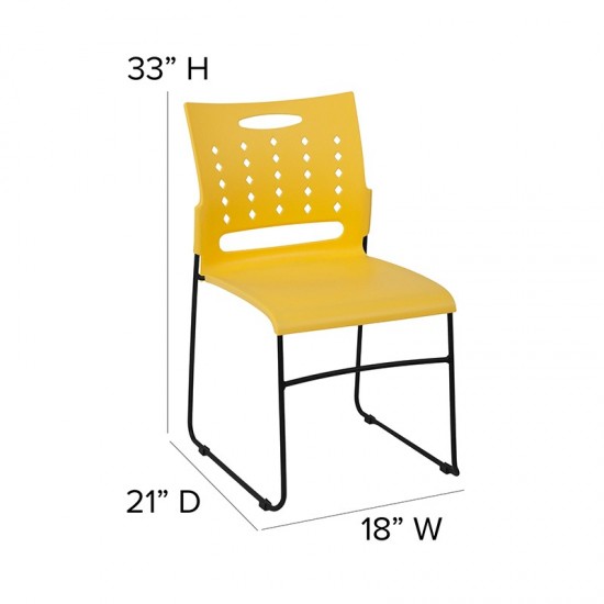 881 lb. Capacity Yellow Sled Base Stack Chair with Air-Vent Back