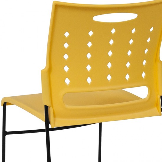 881 lb. Capacity Yellow Sled Base Stack Chair with Air-Vent Back