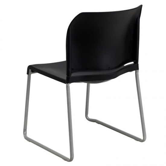 880 lb. Capacity Black Full Back Contoured Stack Chair with Gray Powder Coated Sled Base