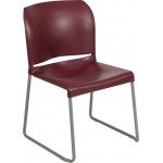 880 lb. Capacity Burgundy Full Back Contoured Stack Chair with Gray Powder Coated Sled Base