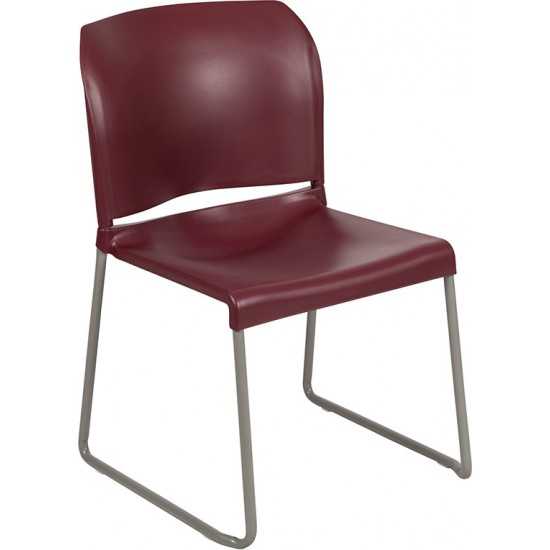 880 lb. Capacity Burgundy Full Back Contoured Stack Chair with Gray Powder Coated Sled Base