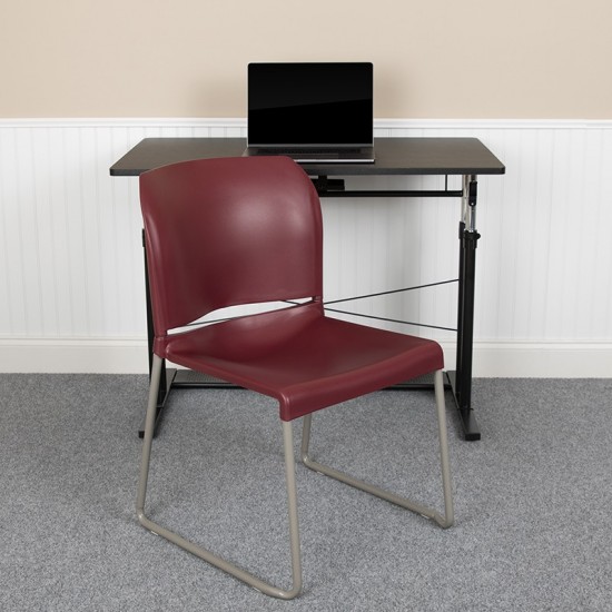 880 lb. Capacity Burgundy Full Back Contoured Stack Chair with Gray Powder Coated Sled Base