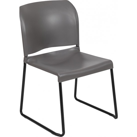 880 lb. Capacity Gray Full Back Contoured Stack Chair with Black Powder Coated Sled Base