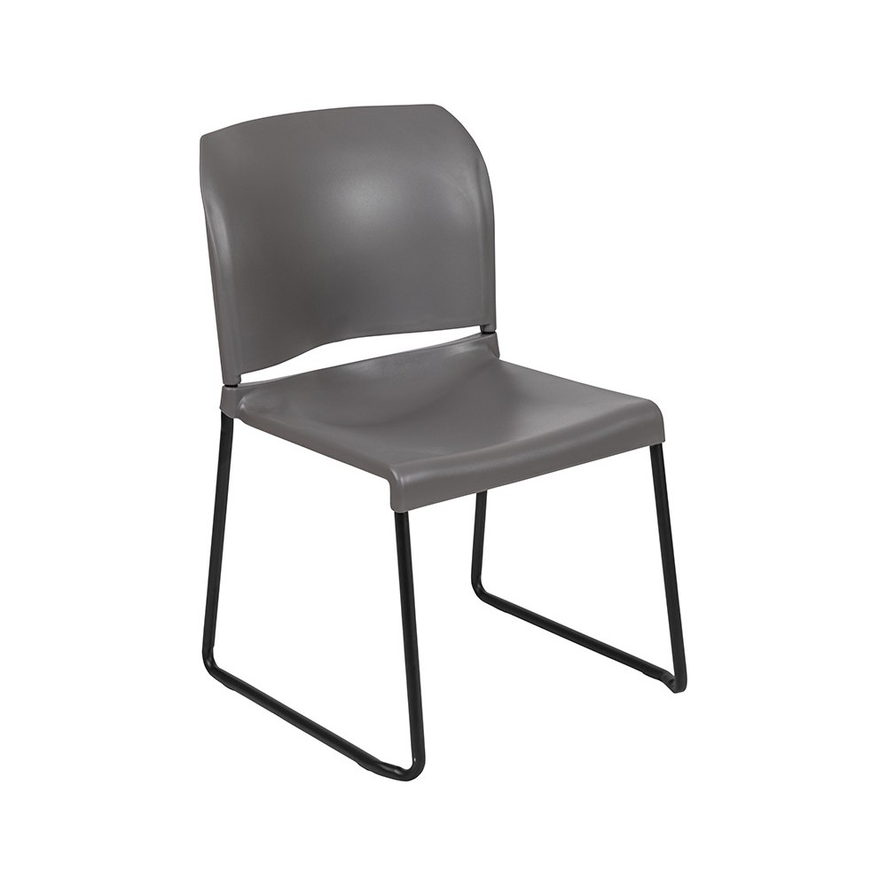 880 lb. Capacity Gray Full Back Contoured Stack Chair with Black Powder Coated Sled Base