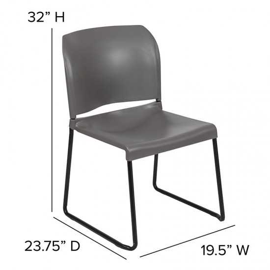 880 lb. Capacity Gray Full Back Contoured Stack Chair with Black Powder Coated Sled Base