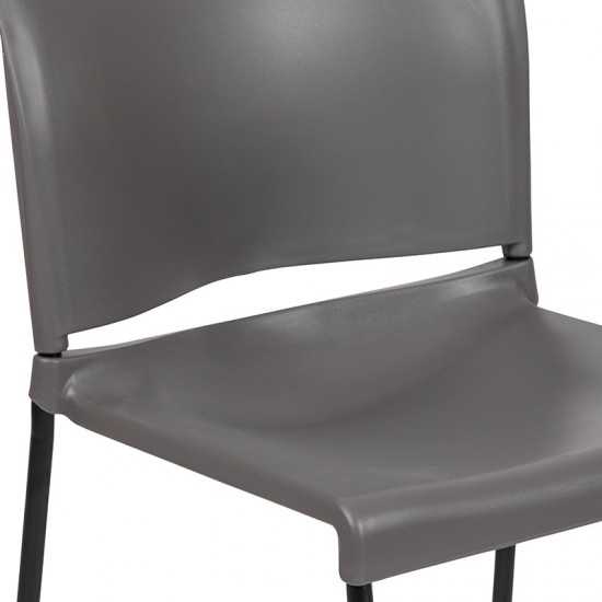 880 lb. Capacity Gray Full Back Contoured Stack Chair with Black Powder Coated Sled Base