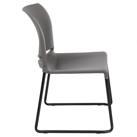 880 lb. Capacity Gray Full Back Contoured Stack Chair with Black Powder Coated Sled Base