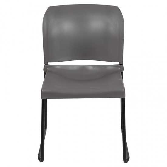 880 lb. Capacity Gray Full Back Contoured Stack Chair with Black Powder Coated Sled Base