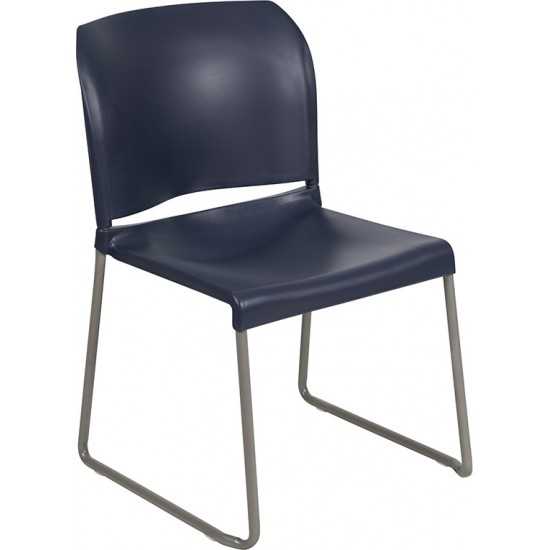 880 lb. Capacity Navy Full Back Contoured Stack Chair with Gray Powder Coated Sled Base