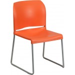 880 lb. Capacity Orange Full Back Contoured Stack Chair with Gray Powder Coated Sled Base