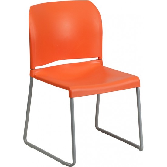 880 lb. Capacity Orange Full Back Contoured Stack Chair with Gray Powder Coated Sled Base