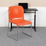 880 lb. Capacity Orange Full Back Contoured Stack Chair with Gray Powder Coated Sled Base