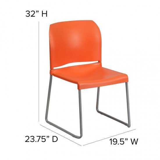 880 lb. Capacity Orange Full Back Contoured Stack Chair with Gray Powder Coated Sled Base