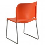 880 lb. Capacity Orange Full Back Contoured Stack Chair with Gray Powder Coated Sled Base