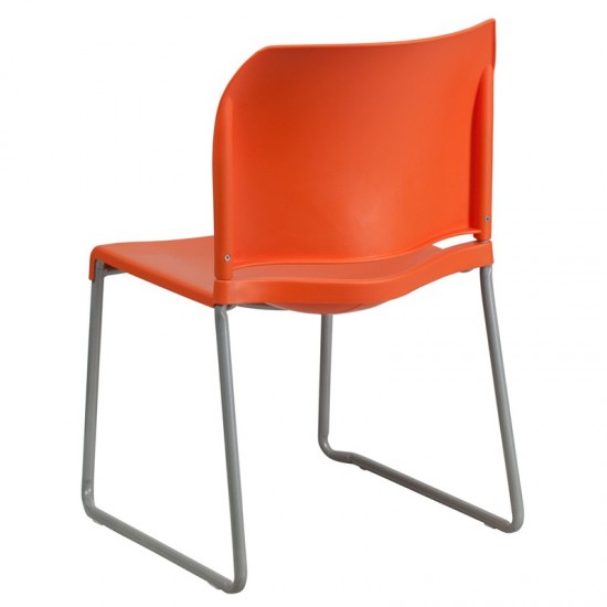 880 lb. Capacity Orange Full Back Contoured Stack Chair with Gray Powder Coated Sled Base