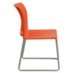 880 lb. Capacity Orange Full Back Contoured Stack Chair with Gray Powder Coated Sled Base