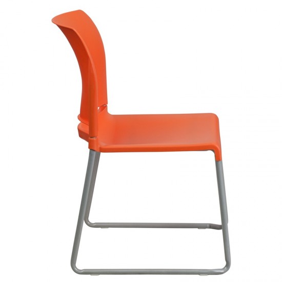 880 lb. Capacity Orange Full Back Contoured Stack Chair with Gray Powder Coated Sled Base